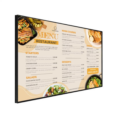 Display de publicidad LCD para interiores Jugador de señalización digital para tableros de menús digitales de restaurantes